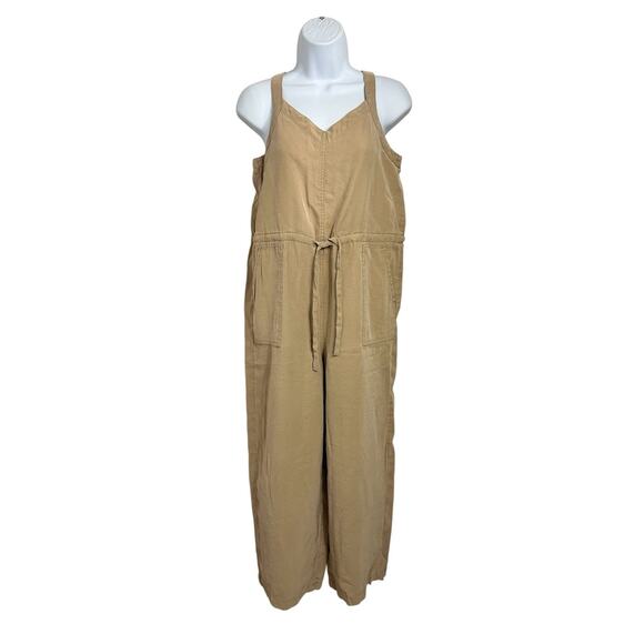 Old Navy Tan Pant Overalls Sz XS Oversized Waisted Wide Leg Cottagecore Pockets - Picture 5 of 5